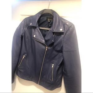 Blue Faux Leather Jacket